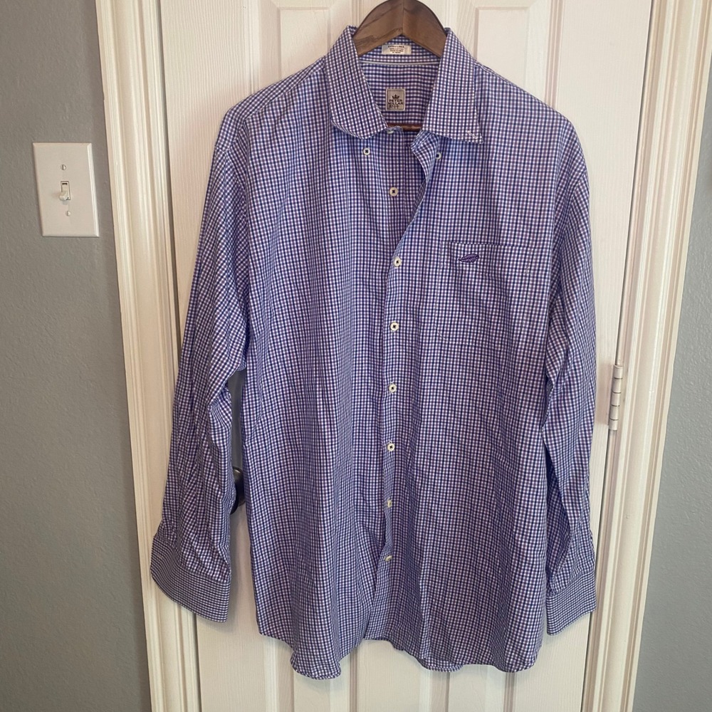 Peter Millar Mens XL Purple Gingham Check Cotton Button Down Shirt Long Sleeve